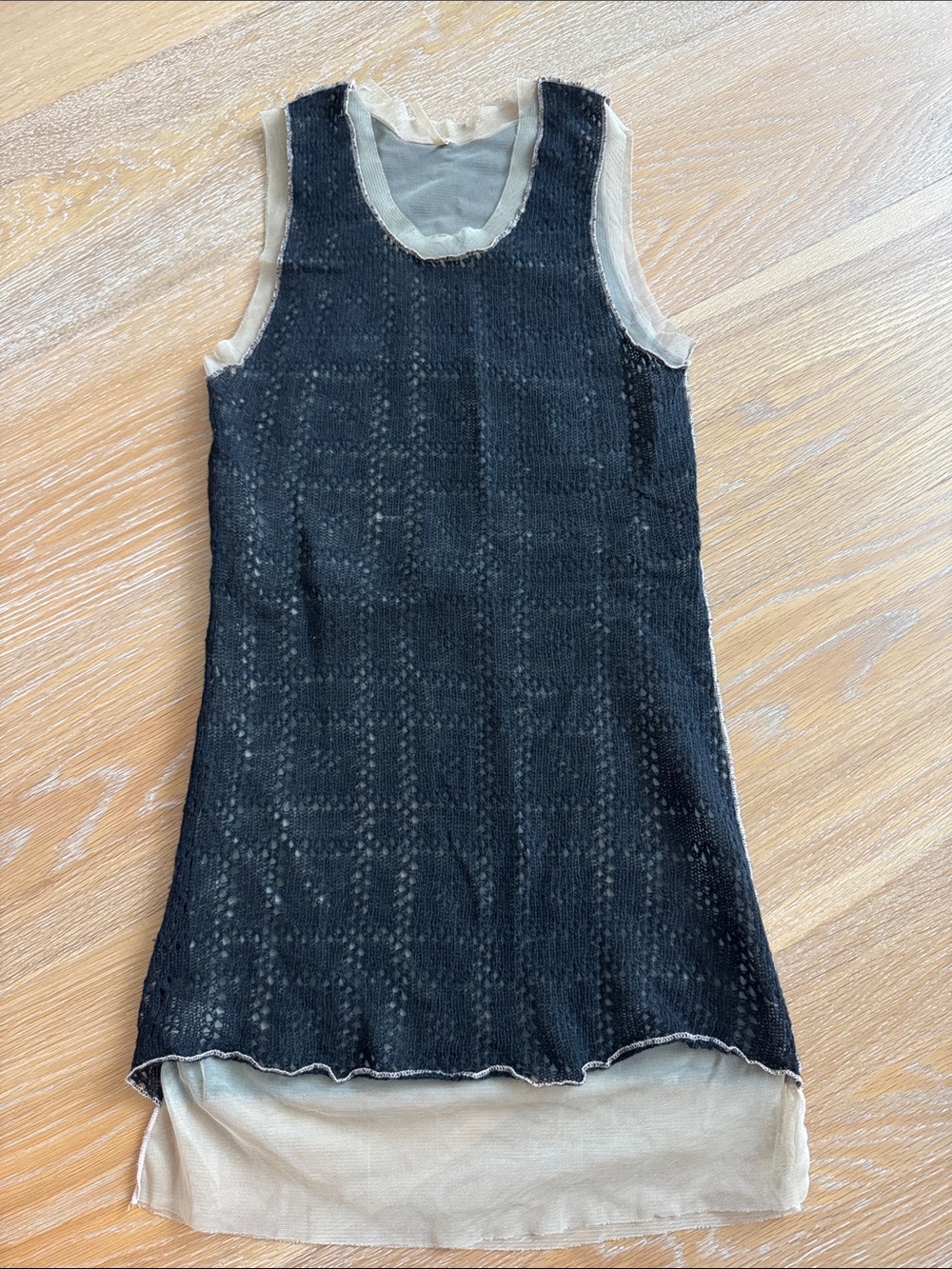 Pete wool cashmere blend Sleeveless Black Knit Top with Tan Mesh Trim
